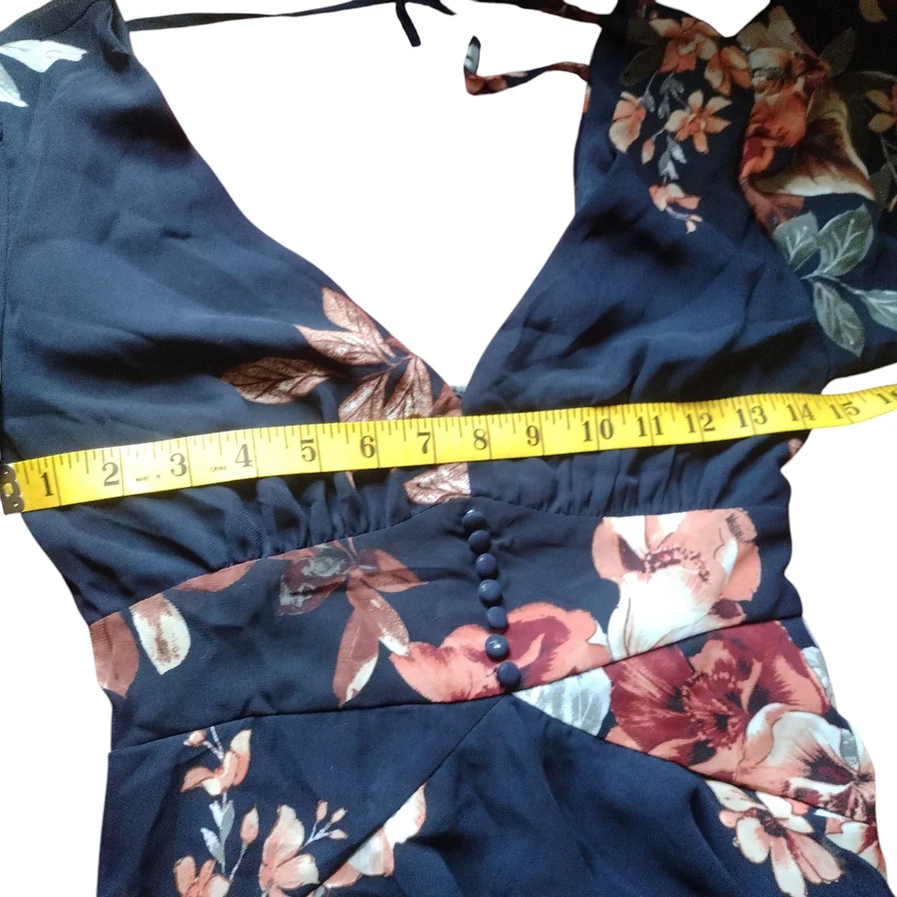 Midnight Mood Navy Blue Floral Print Tiered Maxi Dress Size XS - Picture 9 of 11